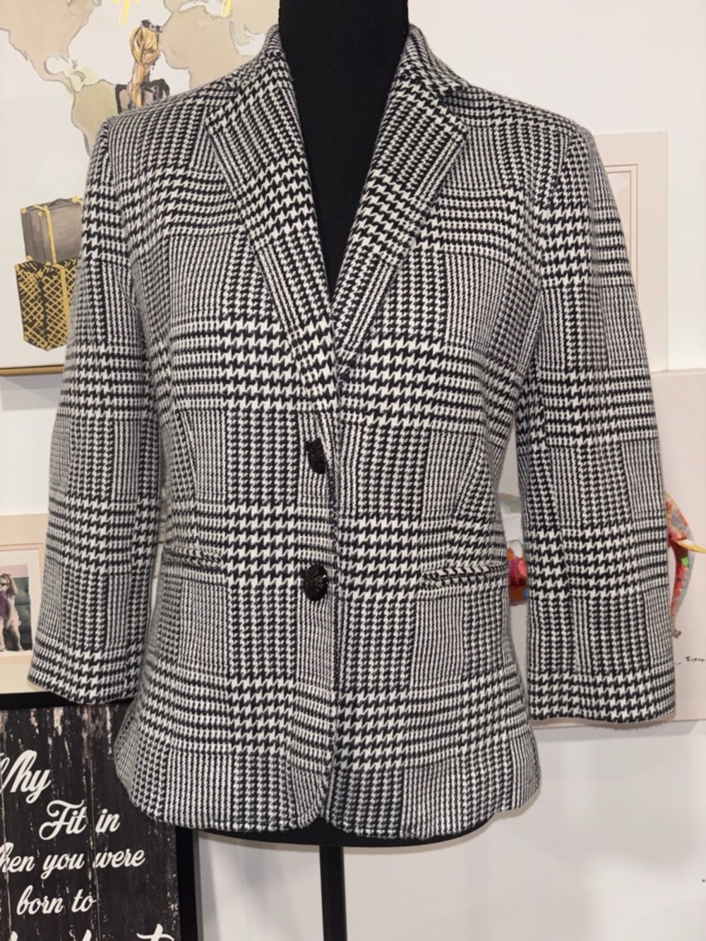 Lauren Ralph Lauren Black and White Glen Plaid Blazer - Picture 1 of 5
